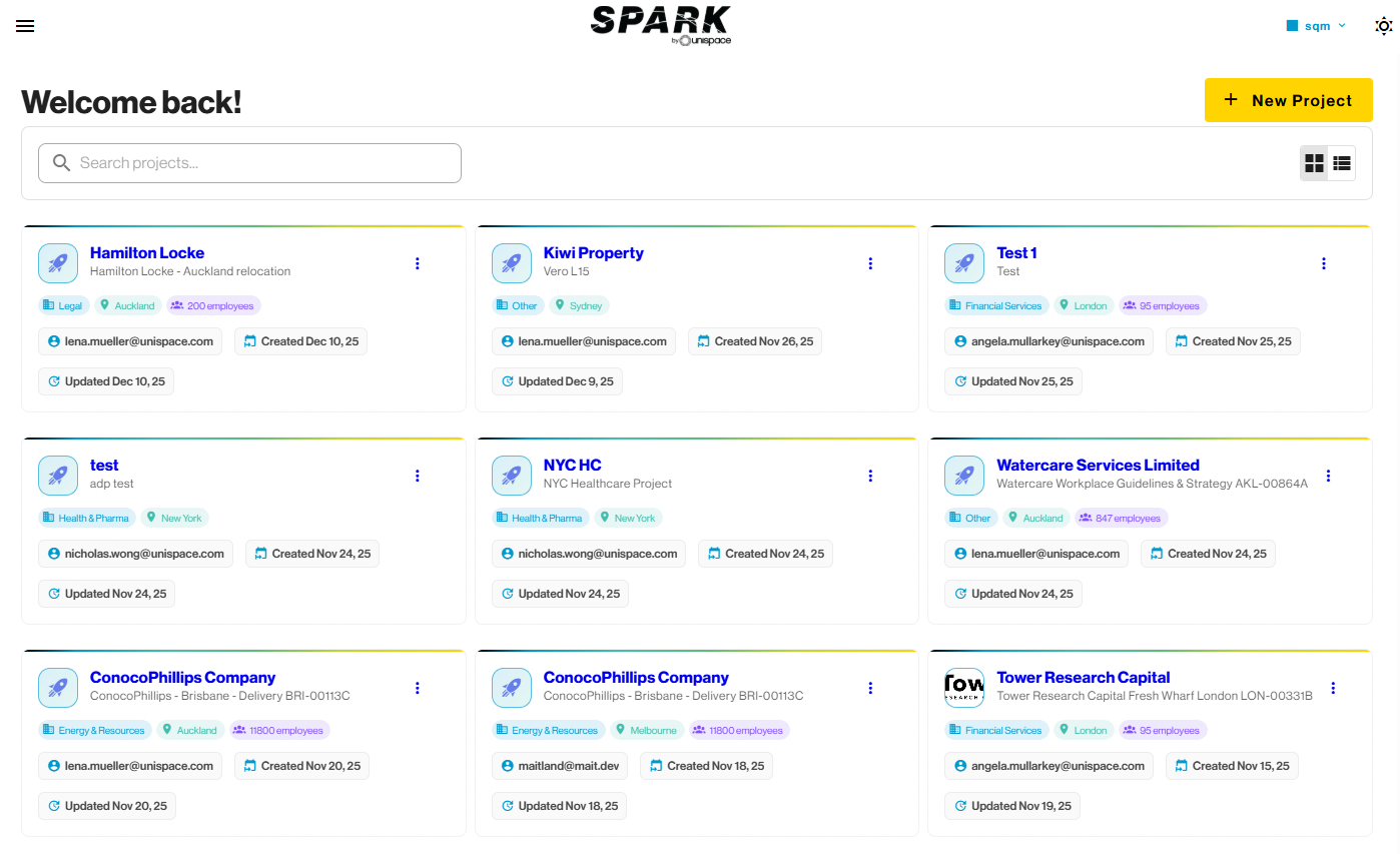 SPARK space planning dashboard